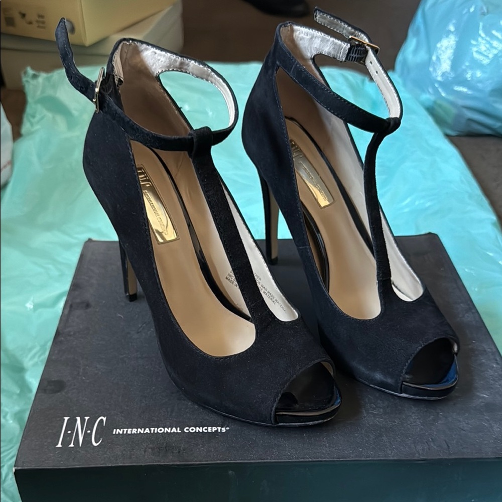 INC International Concepts Black T-Strap Heels